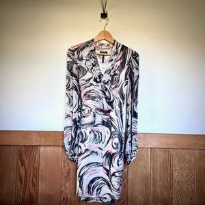 Laundry by Shelli Segal Silk Chiffon Charmeuse Lined Faux Wrap Midi Dress Sz 6